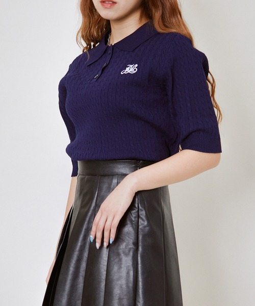 GORGE(ゴージ)の「《上品カジュアル》レディース 細ケーブル 半袖ニットポロ 刺しゅう入り 春夏秋(ニット/セーター・レディース・ネイビー/グレー/アイボリー・F)」の12枚目の写真