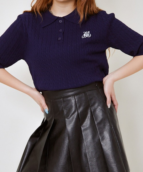 GORGE(ゴージ)の「《上品カジュアル》レディース 細ケーブル 半袖ニットポロ 刺しゅう入り 春夏秋(ニット/セーター・レディース・ネイビー/グレー/アイボリー・F)」の13枚目の写真