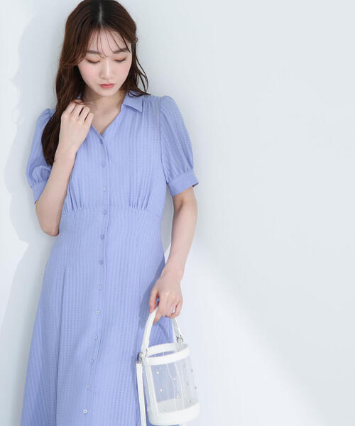 NATURAL BEAUTY BASIC シャツカラーサッカーワンピース M セール】◇シャツカラーサッカーワンピース（シャツワンピース