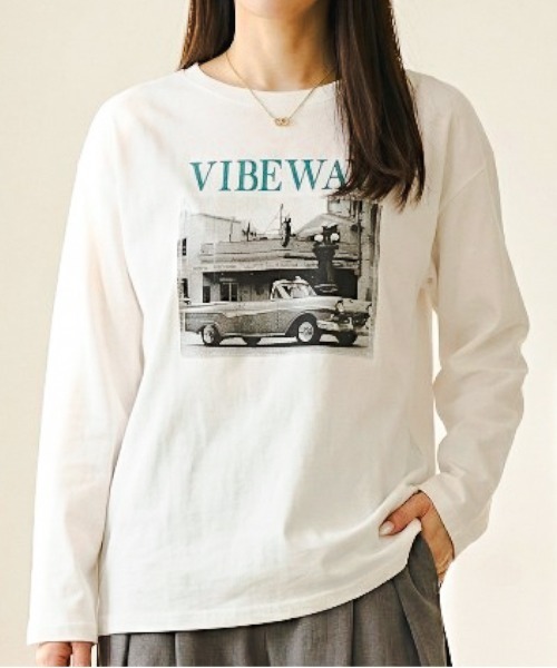 Per sist ence(パーシエンス)の「綿天竺フォトプリントロンT(Tシャツ/カットソー・レディース・ブラック/オフホワイト/杢グレー・FREE)」の1枚目の写真