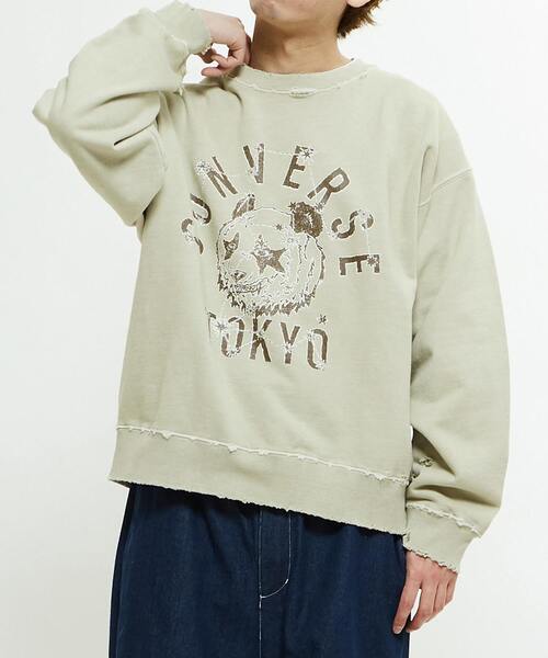 CONVERSE TOKYO(コンバーストウキョウ)の「PIGMENT DYE DISTRESSED PANDA SWEAT(スウェット・レディース・ベージュ/サックスブルー/ブラック・SMALL/MEDIUM)」の9枚目の写真