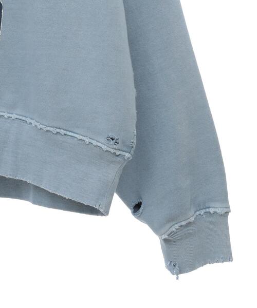 CONVERSE TOKYO(コンバーストウキョウ)の「PIGMENT DYE DISTRESSED PANDA SWEAT(スウェット・レディース・ベージュ/サックスブルー/ブラック・SMALL/MEDIUM)」の4枚目の写真
