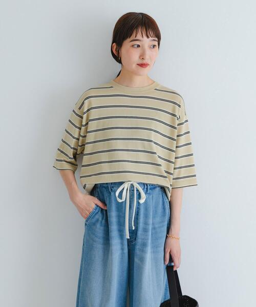 URBAN RESEARCH(アーバンリサーチ)の「new basic マルチボーダーニットTシャツ(Tシャツ/カットソー・レディース・ベージュ/ブラウン・FREE)」の5枚目の写真