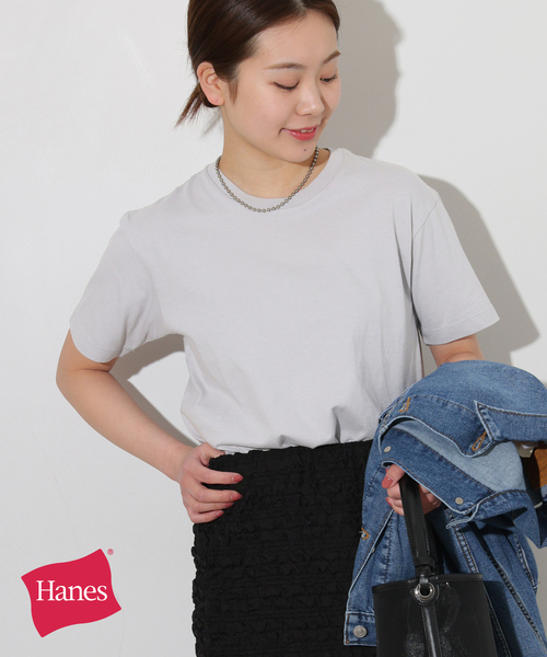 HANES(ヘインズ)の「<2枚セット>別注【Hanes / ヘインズ】Tシャツ(Tシャツ/カットソー・レディース・ブラック/チャコールグレー/ホワイト・FREE)」の3枚目の写真