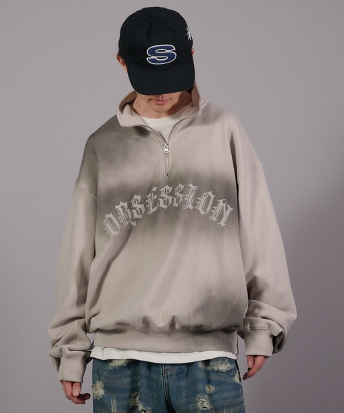 セール】Sprayed Draw Cord Half Zip Sweat スプレー加工ドロー