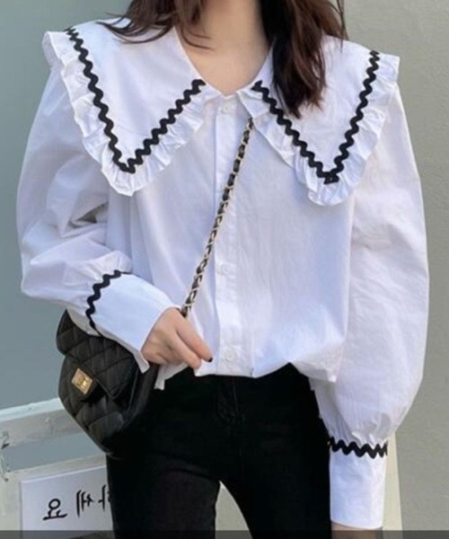 paravion（パラビオン）の「大襟配色シャツ（シャツ/ブラウス・レディース・ホワイト/その他/ブラック・FREE）」の2枚目の写真