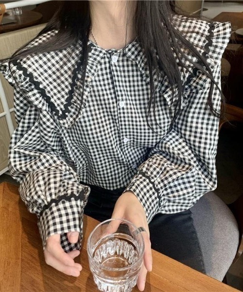 paravion（パラビオン）の「大襟配色シャツ（シャツ/ブラウス・レディース・ホワイト/その他/ブラック・FREE）」の3枚目の写真