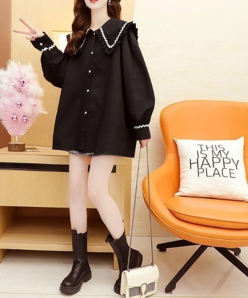 paravion（パラビオン）の「大襟配色シャツ（シャツ/ブラウス・レディース・ホワイト/その他/ブラック・FREE）」の9枚目の写真