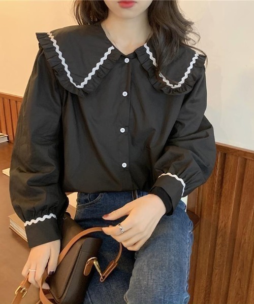 paravion（パラビオン）の「大襟配色シャツ（シャツ/ブラウス・レディース・ホワイト/その他/ブラック・FREE）」の7枚目の写真