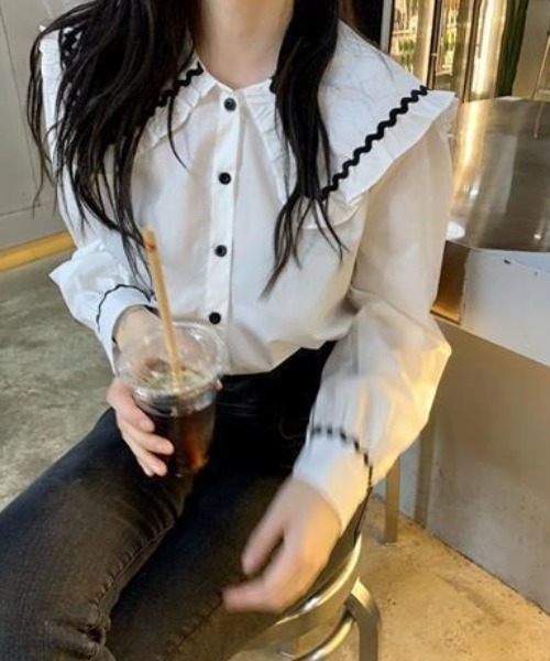 paravion（パラビオン）の「大襟配色シャツ（シャツ/ブラウス・レディース・ホワイト/その他/ブラック・FREE）」の11枚目の写真