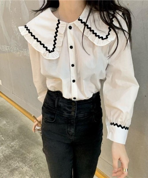 paravion（パラビオン）の「大襟配色シャツ（シャツ/ブラウス・レディース・ホワイト/その他/ブラック・FREE）」の12枚目の写真