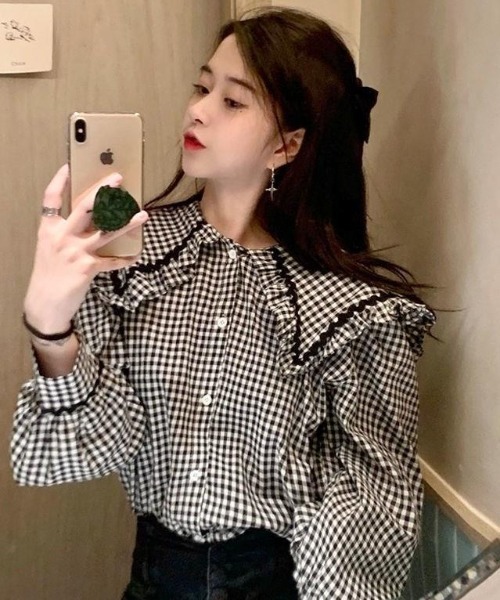 paravion（パラビオン）の「大襟配色シャツ（シャツ/ブラウス・レディース・ホワイト/その他/ブラック・FREE）」の5枚目の写真