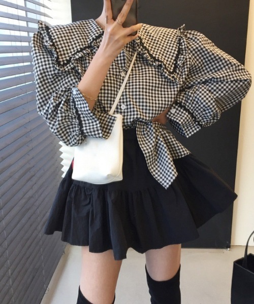 paravion（パラビオン）の「大襟配色シャツ（シャツ/ブラウス・レディース・ホワイト/その他/ブラック・FREE）」の4枚目の写真