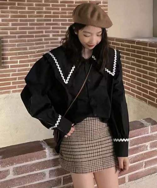 paravion（パラビオン）の「大襟配色シャツ（シャツ/ブラウス・レディース・ホワイト/その他/ブラック・FREE）」の6枚目の写真