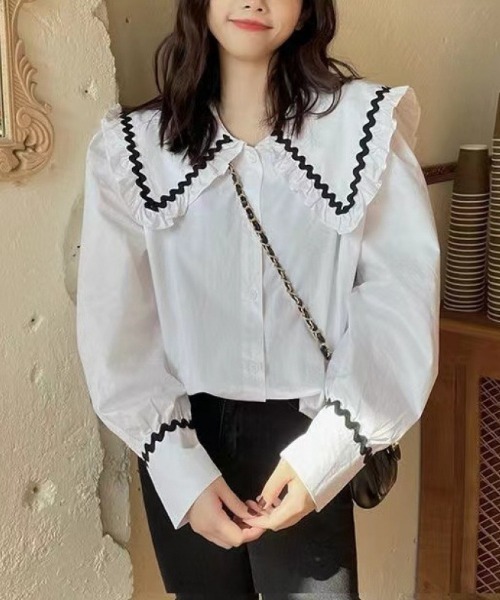 paravion（パラビオン）の「大襟配色シャツ（シャツ/ブラウス・レディース・ホワイト/その他/ブラック・FREE）」の10枚目の写真