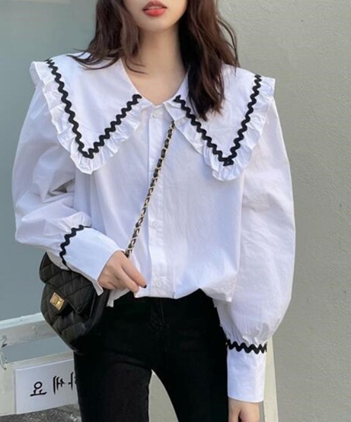 paravion（パラビオン）の「大襟配色シャツ（シャツ/ブラウス・レディース・ホワイト/その他/ブラック・FREE）」の13枚目の写真