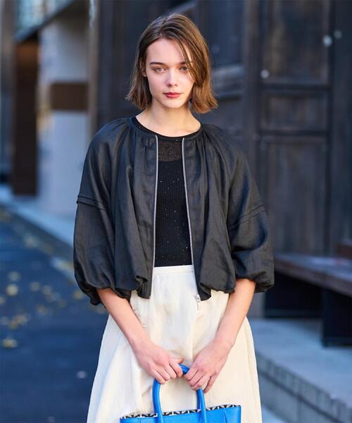 DRESSTERIOR(ドレステリア)の「【洗える/リネン100%】ウォッシャブルペーパーリネンブルゾン(ブルゾン・レディース・オフホワイト/ブラック/ライトパープル・34/36/38)」の3枚目の写真