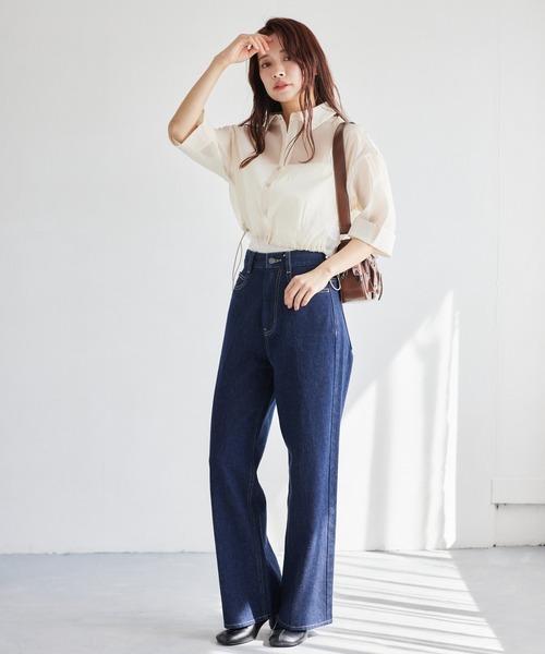 mysty woman（ミスティウーマン）の「ワイドスリーブ裾ドロストシャツ  315434（シャツ/ブラウス・レディース・ライトベージュ/ライトブルー/ブラック・FREE）」の9枚目の写真