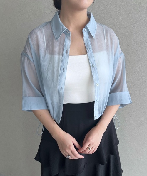 mysty woman（ミスティウーマン）の「ワイドスリーブ裾ドロストシャツ  315434（シャツ/ブラウス・レディース・ライトベージュ/ライトブルー/ブラック・FREE）」の22枚目の写真