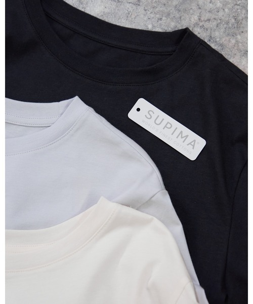 TRIANGLE PALETTE(トライアングルパレット)の「ヴィンテージ風カレッジロゴ スーピマ半袖Tシャツ(Tシャツ/カットソー・レディース・ブルー系その他/ブラック/アイボリー・FREE)」の5枚目の写真