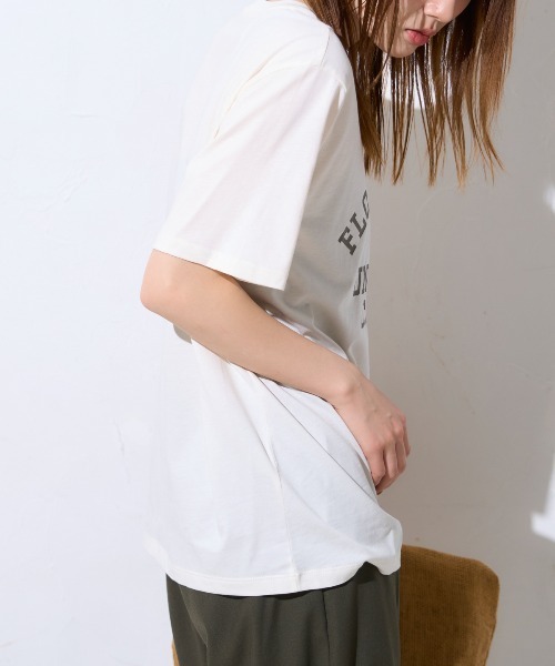 TRIANGLE PALETTE(トライアングルパレット)の「ヴィンテージ風カレッジロゴ スーピマ半袖Tシャツ(Tシャツ/カットソー・レディース・ブルー系その他/ブラック/アイボリー・FREE)」の11枚目の写真