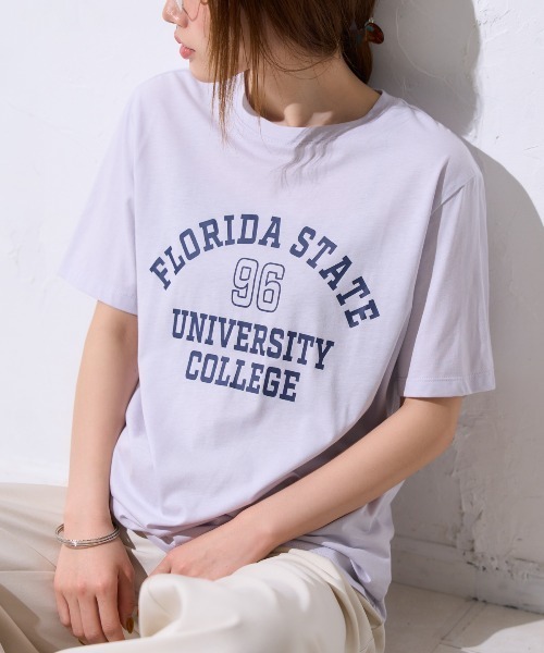TRIANGLE PALETTE(トライアングルパレット)の「ヴィンテージ風カレッジロゴ スーピマ半袖Tシャツ(Tシャツ/カットソー・レディース・ブルー系その他/ブラック/アイボリー・FREE)」の22枚目の写真