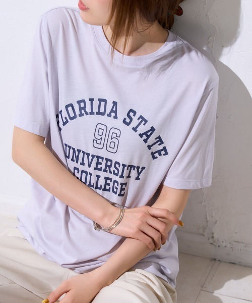 TRIANGLE PALETTE(トライアングルパレット)の「ヴィンテージ風カレッジロゴ スーピマ半袖Tシャツ(Tシャツ/カットソー・レディース・ブルー系その他/ブラック/アイボリー・FREE)」の20枚目の写真