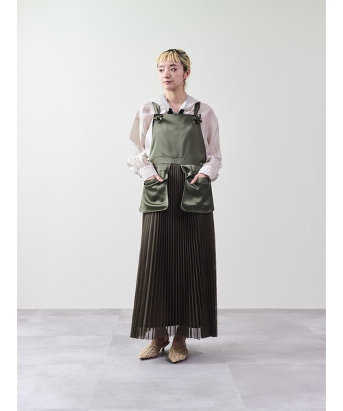 DOLLUPOOPS（ドールアップウップス）の「メッシュプリーツサロペットワンピース（ワンピース・レディース・ブラック/カーキ・38）」の6枚目の写真