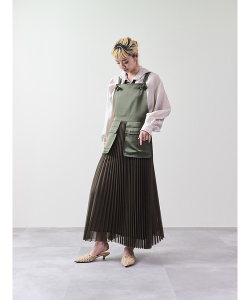 DOLLUPOOPS（ドールアップウップス）の「メッシュプリーツサロペットワンピース（ワンピース・レディース・ブラック/カーキ・38）」の7枚目の写真