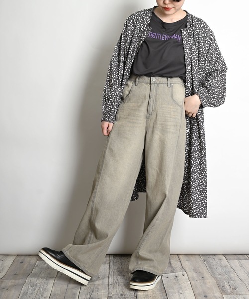 MARAI(マーライ)の「デニムワイドパンツ ジーパン(デニムパンツ・レディース・ブルーパープル/グレー/ブラック・フリー)」の1枚目の写真