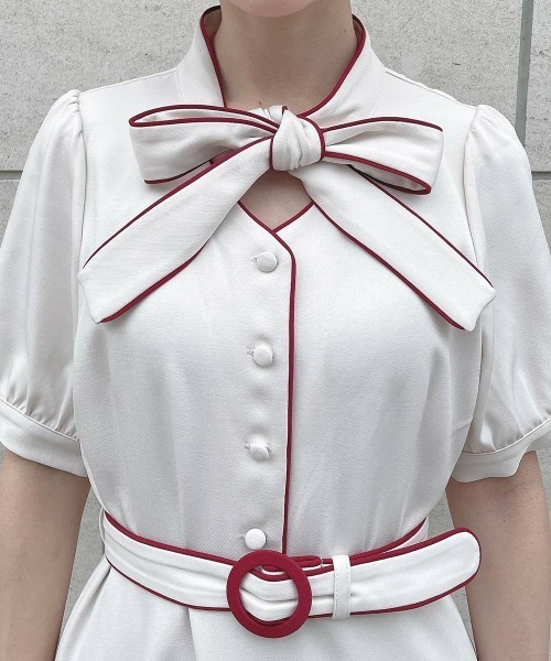 F i.n.t(フィント)の「パイピングボウタイワンピース/ fint フィント(ワンピース・レディース・ホワイト×レッド/ホワイト×グリーン・FREE)」の16枚目の写真