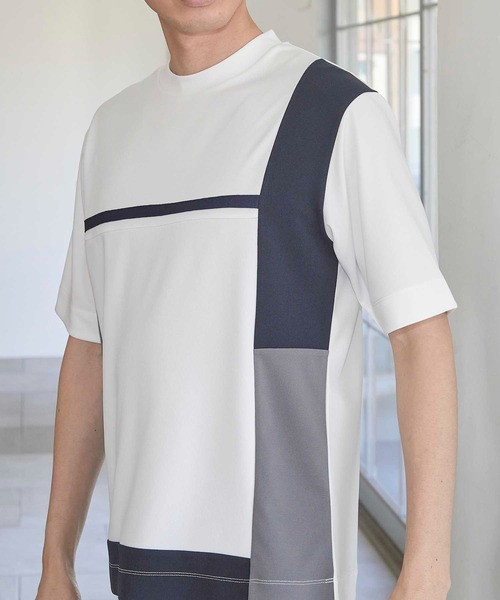 UNION STATION（ユニオンステーション）の「パネル切り替え 異素材コンビクルーネックＴ（Tシャツ/カットソー・メンズ・ホワイト/ブラック/ホワイト系その他・M/L/LL）」の8枚目の写真