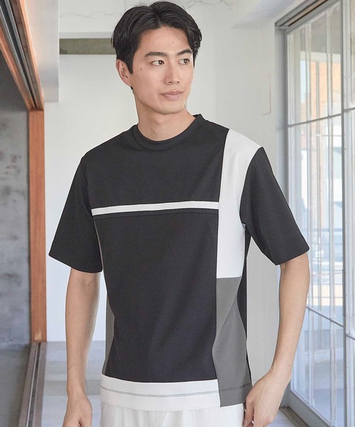 UNION STATION（ユニオンステーション）の「パネル切り替え 異素材コンビクルーネックＴ（Tシャツ/カットソー・メンズ・ホワイト/ブラック/ホワイト系その他・M/L/LL）」の10枚目の写真