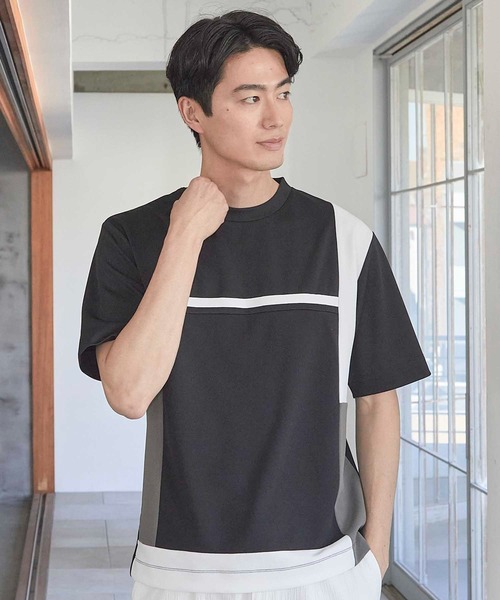 UNION STATION（ユニオンステーション）の「パネル切り替え 異素材コンビクルーネックＴ（Tシャツ/カットソー・メンズ・ホワイト/ブラック/ホワイト系その他・M/L/LL）」の11枚目の写真