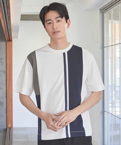UNION STATION（ユニオンステーション）の「パネル切り替え 異素材コンビクルーネックＴ（Tシャツ/カットソー・メンズ・ホワイト/ブラック/ホワイト系その他・M/L/LL）」の16枚目の写真