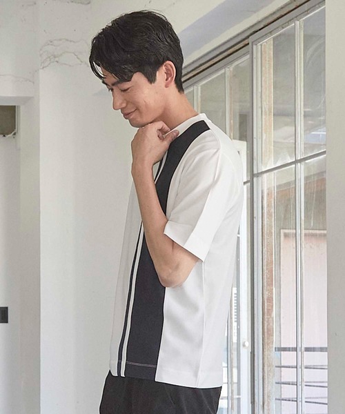 UNION STATION（ユニオンステーション）の「パネル切り替え 異素材コンビクルーネックＴ（Tシャツ/カットソー・メンズ・ホワイト/ブラック/ホワイト系その他・M/L/LL）」の17枚目の写真