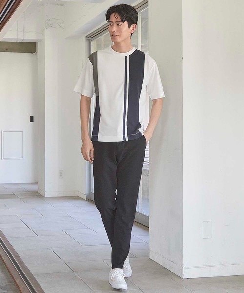 UNION STATION（ユニオンステーション）の「パネル切り替え 異素材コンビクルーネックＴ（Tシャツ/カットソー・メンズ・ホワイト/ブラック/ホワイト系その他・M/L/LL）」の20枚目の写真