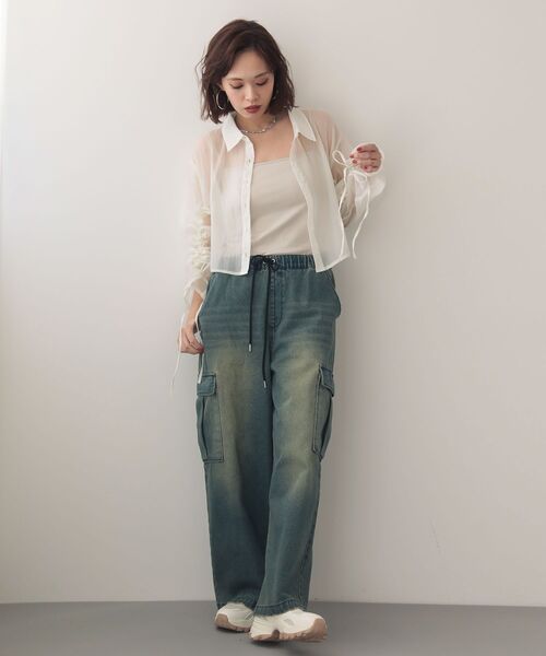 EGOIST（エゴイスト）の「EGOISTドロストシアーシャツ（シャツ/ブラウス・レディース・グレー/ホワイト系その他2/ミント・FREE）」の12枚目の写真