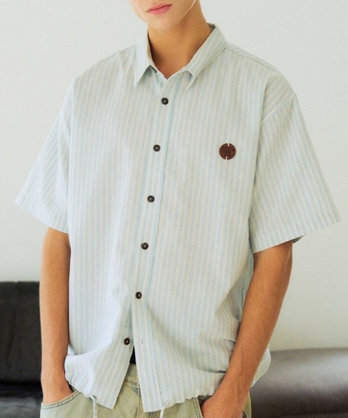 ブラウス シャツ 「UNISEX」SLOW ACID／ストライプハーフシャツ レディース メンズ セール】【UNISEX】SLOW ACID／ストライプハーフシャツ（シャツ
