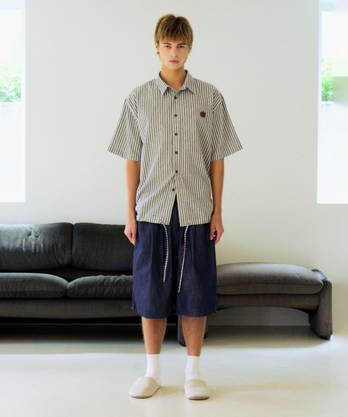 SLOWACID（スローアシッド）の「【UNISEX】SLOW ACID／ストライプハーフシャツ（シャツ/ブラウス・レディース・ライトブルー/ネイビー/グリーン・LARGE/MEDIUM）」の6枚目の写真