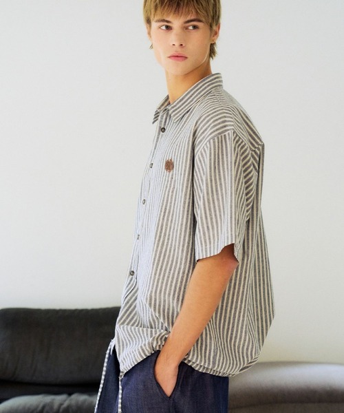 SLOWACID（スローアシッド）の「【UNISEX】SLOW ACID／ストライプハーフシャツ（シャツ/ブラウス・レディース・ライトブルー/ネイビー/グリーン・LARGE/MEDIUM）」の8枚目の写真