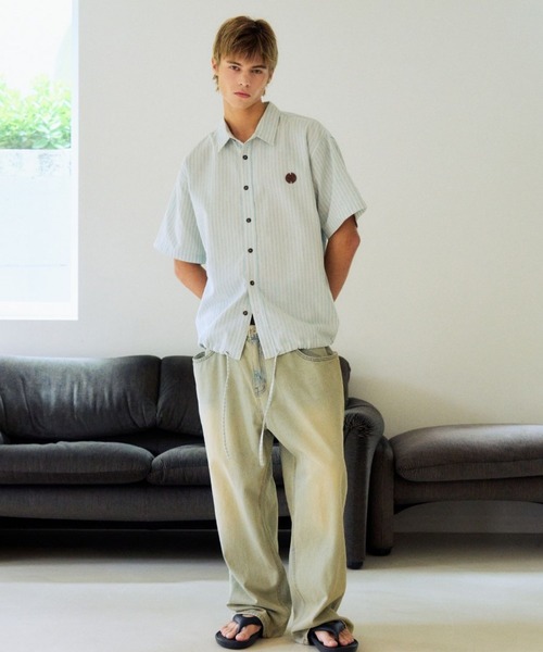 SLOWACID（スローアシッド）の「【UNISEX】SLOW ACID／ストライプハーフシャツ（シャツ/ブラウス・レディース・ライトブルー/ネイビー/グリーン・LARGE/MEDIUM）」の9枚目の写真