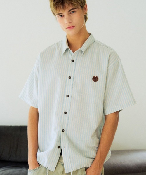 SLOWACID（スローアシッド）の「【UNISEX】SLOW ACID／ストライプハーフシャツ（シャツ/ブラウス・レディース・ライトブルー/ネイビー/グリーン・LARGE/MEDIUM）」の11枚目の写真