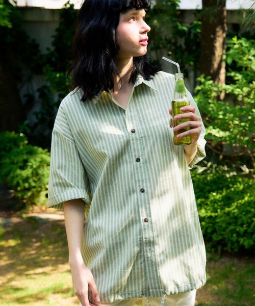 SLOWACID（スローアシッド）の「【UNISEX】SLOW ACID／ストライプハーフシャツ（シャツ/ブラウス・レディース・ライトブルー/ネイビー/グリーン・LARGE/MEDIUM）」の14枚目の写真