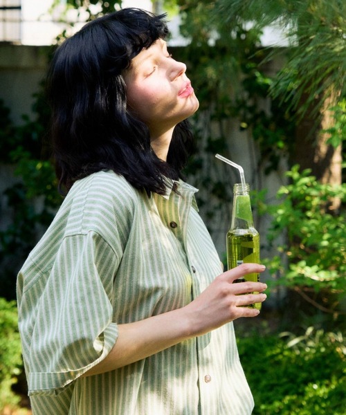 SLOWACID（スローアシッド）の「【UNISEX】SLOW ACID／ストライプハーフシャツ（シャツ/ブラウス・レディース・ライトブルー/ネイビー/グリーン・LARGE/MEDIUM）」の4枚目の写真