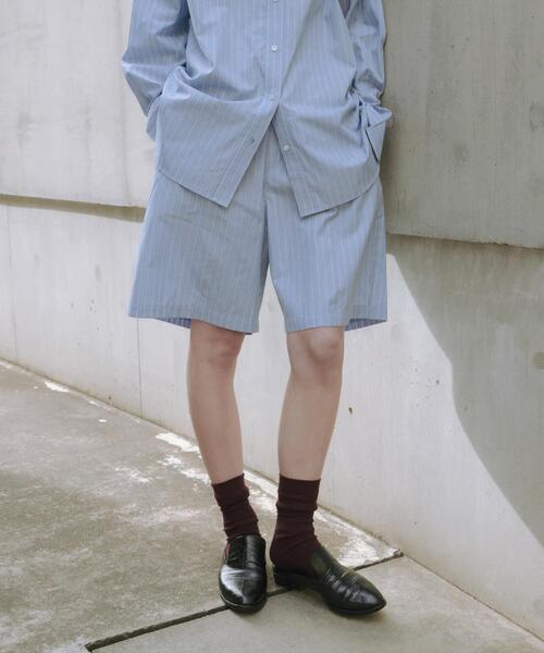 セール】new basic インドスビンコットンストライプハーフパンツ