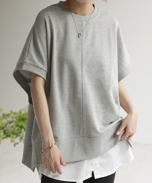 HUG.U(ハグユー)の「着丈が選べる スウェットTシャツ(Tシャツ/カットソー・レディース・ブラック/アイボリー/ダークグレー/モスグリーン/ライトグレー・ミディアム丈/ロング丈)」の12枚目の写真