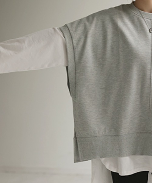 HUG.U(ハグユー)の「着丈が選べる スウェットTシャツ(Tシャツ/カットソー・レディース・ブラック/アイボリー/ダークグレー/モスグリーン/ライトグレー・ミディアム丈/ロング丈)」の22枚目の写真