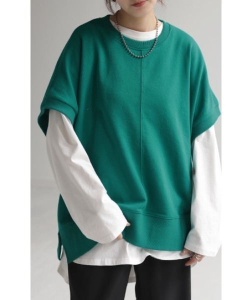 HUG.U(ハグユー)の「着丈が選べる スウェットTシャツ(Tシャツ/カットソー・レディース・ブラック/アイボリー/ダークグレー/モスグリーン/ライトグレー・ミディアム丈/ロング丈)」の8枚目の写真