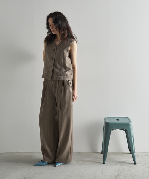 セール】ストライプノースリショートジャケット（ノーカラージャケット